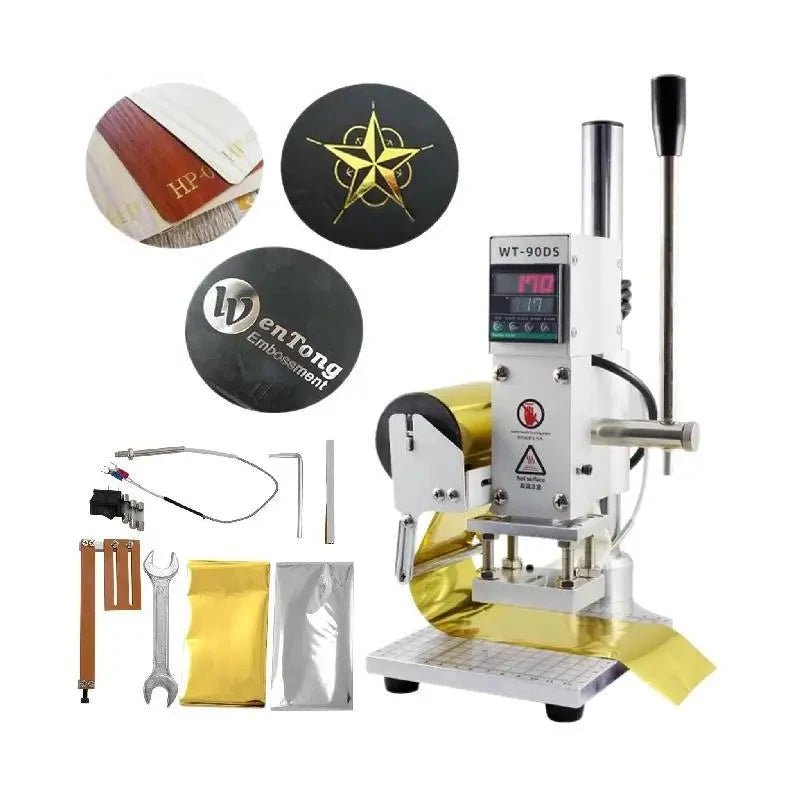 Vevor - Brandstempel - Hot Stamping Machine - Geschikt voor Hot Foil - Max 350 ℃ - 300W - 8x10cm platform - Instelbare temperatuur - Zilver - QUORE