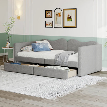 Kinderbed - Slaapbank met 2-laden - Teddybeerbedframe - Multifunctioneel Zacht -  Bed Met Rugleuning en Armleuningen -  90*200 cm -Grijs -  (Ween matras)