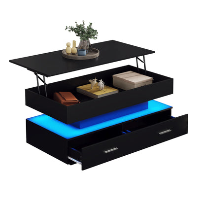 Salontafel – Koffietafel – Bijzettafel – Woonkamertafel – Tafeltje – Verstelbare Hoogte 44-63 cm – LED Verlichting met Bluetooth Bediening