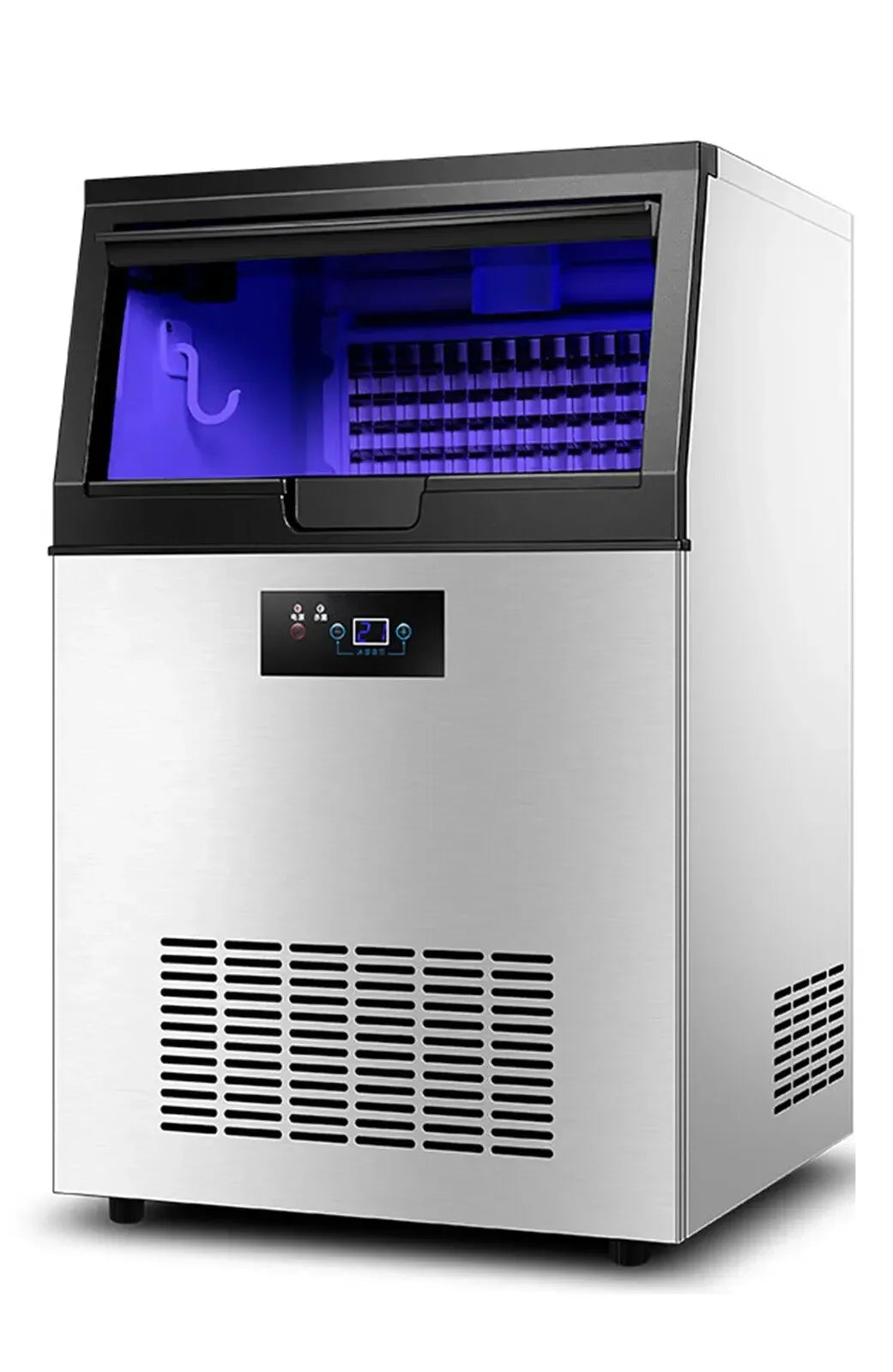 Ijsblokjesmachine - Elektrische Ijsblokjesmachine - Ijsmaker - Ijsmachine - 201W - ≤65 dB - 40pcs per 15-18mins - 15kg IJsopslagcapaciteit - 5-38 °C/41-100.4 ℉ - met LED blue light - Zilver