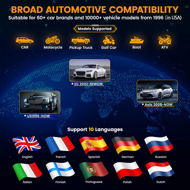 OBD2-Scanner - Diagnosecomputer - Slimme Diagnosetool - Foutverwijdering - Batterijtest - Codelezer - Autodiagnose - Werkzeuge batterijtest - Motorstart - Autodiagnose - Zwart