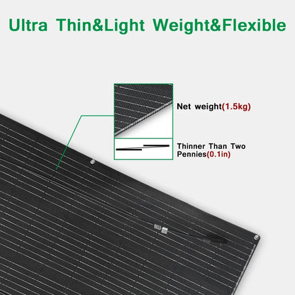 Zonnepaneel - Zonnepanelen - Zonnepanelen met stekker - Zonnepaneel camper - Zonnepanelen plat dak - 100W - Hoogwaardige ETFE Flexibele Zonnepaneel Monokristallijn Kit voor 12V Acculader - Off-Grid Power Camping