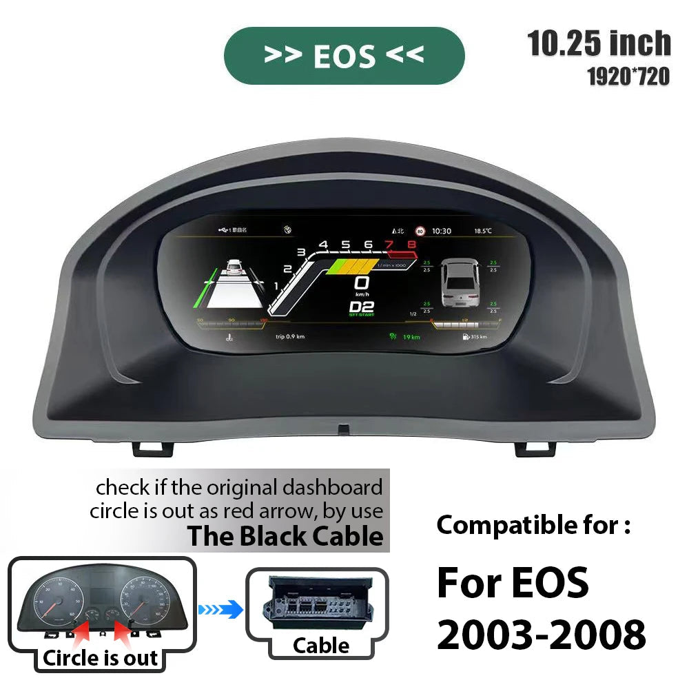 Digitaal Dashboard – Instrumentenpaneel – Display Unit – Cockpit Cluster – Virtual Panel – 10,25 Inch HD IPS Scherm – Snelle Linux Software – Voor EOS 2003-2008