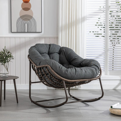 Schommelstoel – Relaxstoel – Fauteuil – Loungestoel – Schommelstoel Babykamer – Duurzaam Synthetisch Rattan – Stevig Stalen Frame