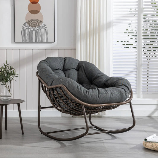 Schommelstoel – Relaxstoel – Fauteuil – Loungestoel – Schommelstoel Babykamer – Duurzaam Synthetisch Rattan – Stevig Stalen Frame