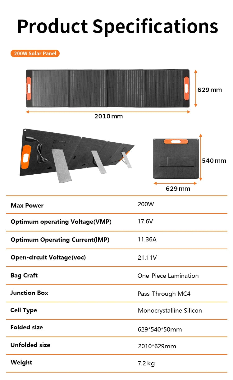 SP200 200W Portable Solar Panel 17.6V Foldable Solar Charger Flexible Solar Generator Camping RV Emergency Supply