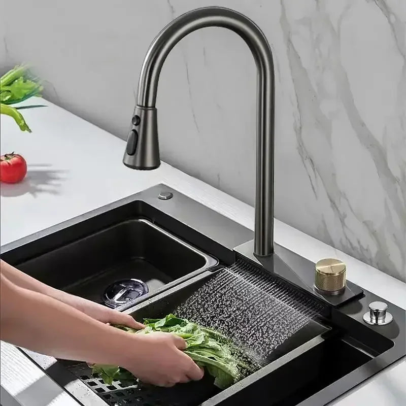 RVS Spoelbak – Keukenspoelbak – Inbouwspoelbak – Digitaal Gemonteerde Kraan – Roestvrij Stalen Bak – 75x45 cm – Digitale Waterkraan met 4 Waterstanden