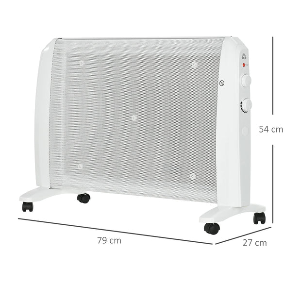 Homcom - Paneelradiatoren - Elektrische radiator - Snelle warmte convectorkachel - 1000W - 220V - 2 Vermogensniveaus - Regelbare Thermostaat - 4 Stille Wielen - Wit