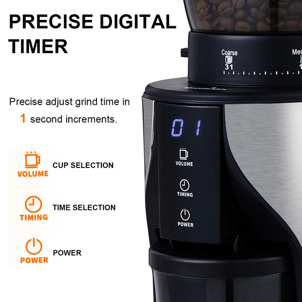 Elektrische Koffiemolen - Hoogwaardige Elektrische Koffiemolen - Automatische conische braammolen - Koffiemolen - met 31 maalstanden - voor Espresso - Zwart