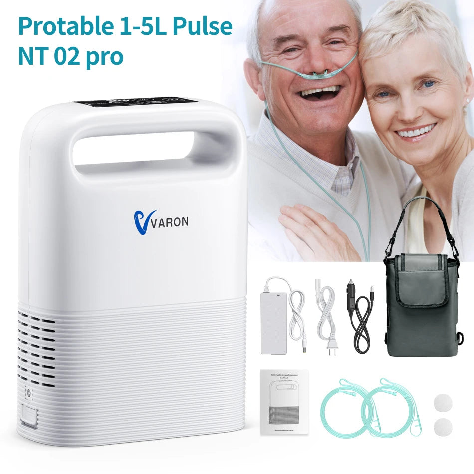 Zuurstofconcentrator – Draagbare Zuurstofapparaat – Ademhalingshulpmiddel – Oxygen Machine – Pulserende Zuurstofstroom – 1-5 L/min – Lichtgewicht 2,2 kg – 3-4 Uur Batterijduur - QUORE