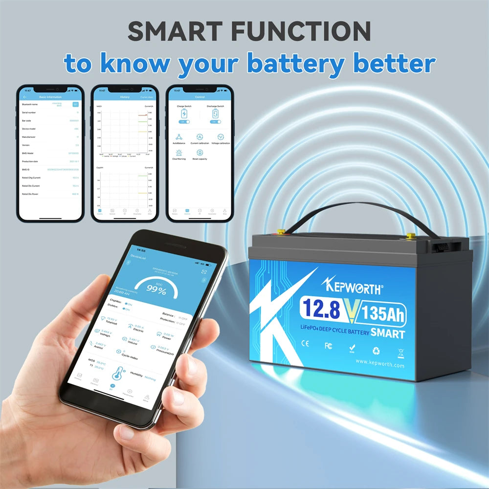 12V 135Ah Lithium Batterij – LiFePO4 Accu – Camper Batterij – Boot Accu – Solar Accu – Bluetooth BMS 100A – Lichtgewicht & Lage Temperatuurbescherming - QUORE