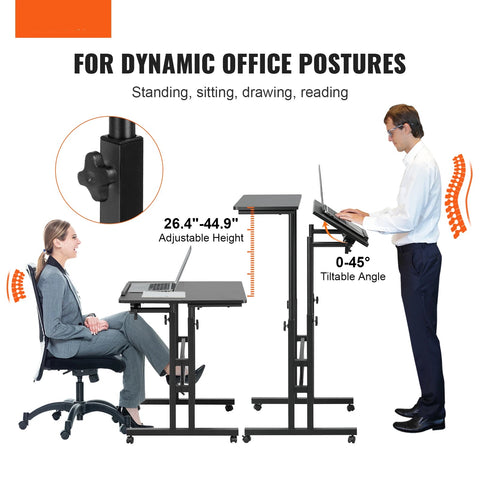 Groot Laptop Computer Bureau - Kantelbaar - 360° Zwenkwielen - Gasveer - Staand Bureau - Hoogte Verstelbaar - 26,4-44,9 inch - Zwart