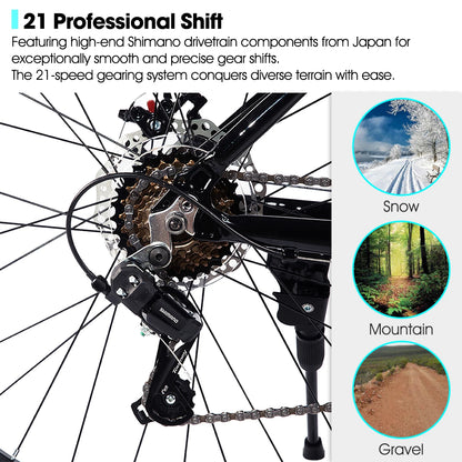 HILAND 26 inch aluminum alloy mountain bike for men and women, 21 speed bike with mechanical disc brakes, front suspension fork