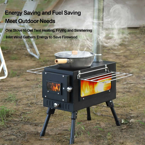Tentkachel - Outdoor tent verwarming - Kampeer kachel hout - Mini houtkachel vrijstaand - Draagbare kachel met pijp - QUORE