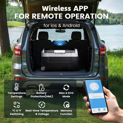 Elektrische Koelbox - Refrigerator - Frigobox - Vriezer - Auto Koelkast - Compressor Koelbox - 35L - Dual Zone Vriezer & Koeler - 12V / 24V DC, 100-240V AC - met Wielen en App-bediening - Voor Camping en Reizen