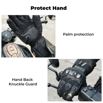Heated Gloves - Winter Leather Gloves - Rechargeable Heated Gloves - Waterproof Gloves - Winter Moto Heated Gloves - Battery Powered Heated Gloves - For Motorcycle, Ski Camping - Leather - Medium