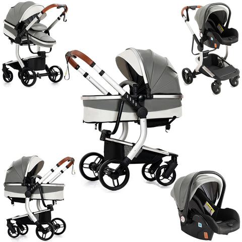 Baby Wandelwagen - Buggy - Inklapbare Buggy - Opvouwbare Buggy - Inklapbare Buggy NewBorn - 3 in 1 -BabyWalker- Lichtgewicht - voor Newborn - Grijs