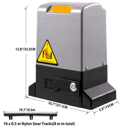 Schuifpoortopener - Automatische Poortopener - Elektronisch Poortopener - met 4 Afstandsbediening - Appbediening - 1800kg - 750W - 12m Ketting - 15x27.1x32.5cm - Geluidsarm & Weerbestendig - QUORE