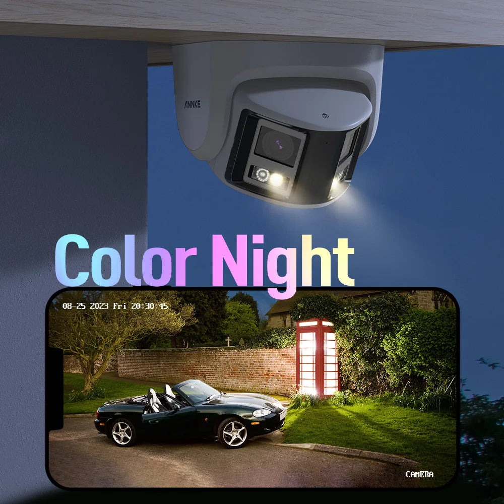 Beveiligingscamerasysteem - 180° - 8MP- Openlucht- Bewakingscamera - Beveiligingscamera - Waterdichte - POE technologie - met Dual Lens, IR Nachtzicht en Tweeweg Audio – Buitencamera voor Netwerktoezicht - Wit