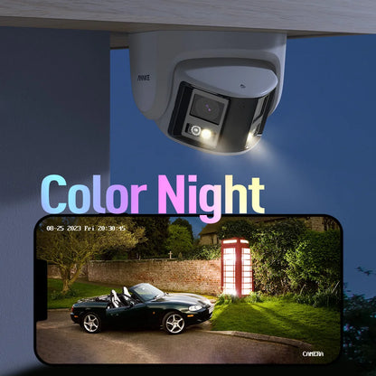 Beveiligingscamerasysteem - 180° - 8MP- Openlucht- Bewakingscamera - Beveiligingscamera - Waterdichte - POE technologie - met Dual Lens, IR Nachtzicht en Tweeweg Audio – Buitencamera voor Netwerktoezicht - Wit