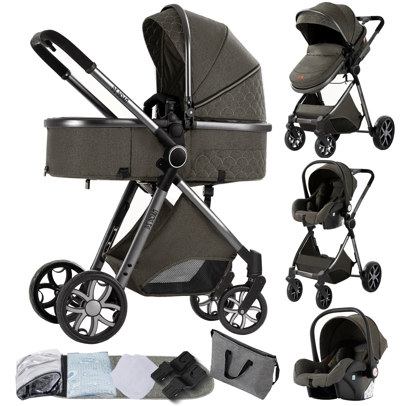 3-in-1 Autostoel Kinderwagen – Babywagen Wandelwagen Kinderbeveiliging – Compact Lichtgewicht – Duurzaam Katoen – Blauw - QUORE