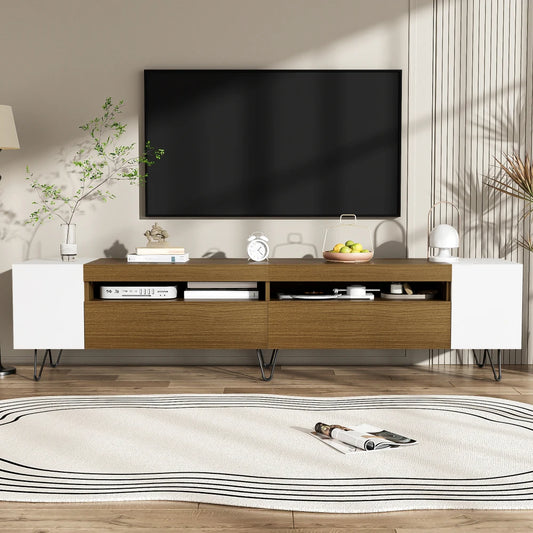 Tv Meubel – TV-Kast – Televisiemeubel – Media Meubel – Entertainmentkast – 180 cm Breed – MDF En Spaanplaat Zwart Met Houtdetail