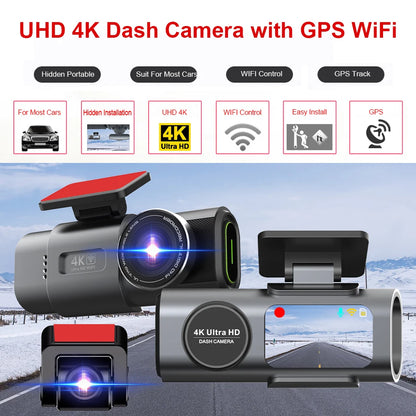 Dashcam voor Auto - 4K Dashcam - Dual Lens - 170° Groothoek - GPS - WiFi - Nachtvisie - 24H Parkeermodus - G-Sensor - 128GB Geheugenkaart inbegrepen - 6M RC Dashcam - Zwart