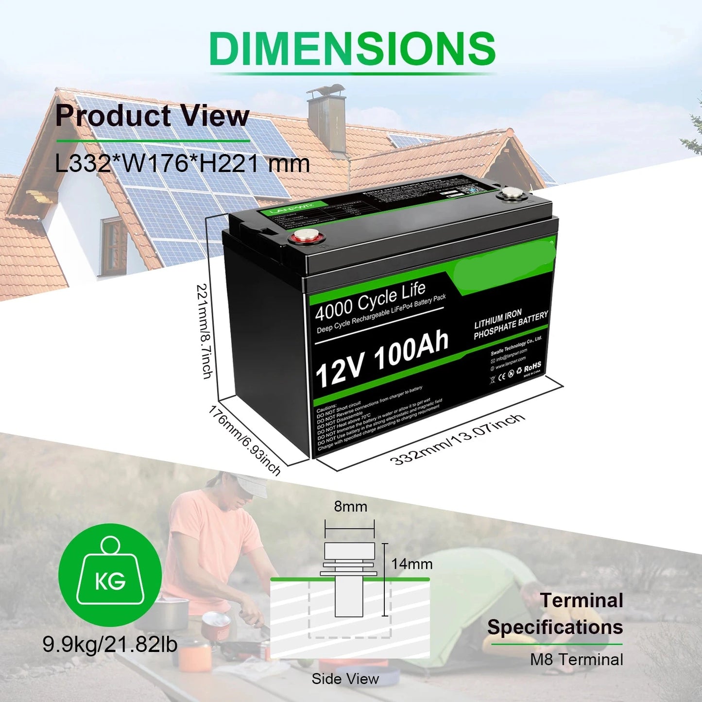 LiFePO4 Accu – 12V Accu – Camper Accu – Bootaccu – Off-Grid Accu – 100Ah Capaciteit – Bluetooth Monitor