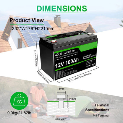 LiFePO4 Accu – 12V Accu – Camper Accu – Bootaccu – Off-Grid Accu – 100Ah Capaciteit – Bluetooth Monitor