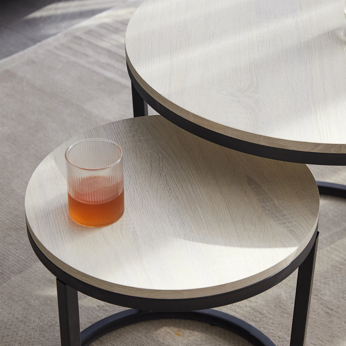 Salontafel Rond - Scandinavische Salontafel 2 In 1 - Ronde Theetafel - Theetafelset - Theetafel Modern -Bijzettafel - Set - Woonkamer.