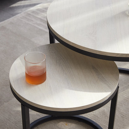 Salontafel Rond - Scandinavische Salontafel 2 In 1 - Ronde Theetafel - Theetafelset - Theetafel Modern -Bijzettafel - Set - Woonkamer.