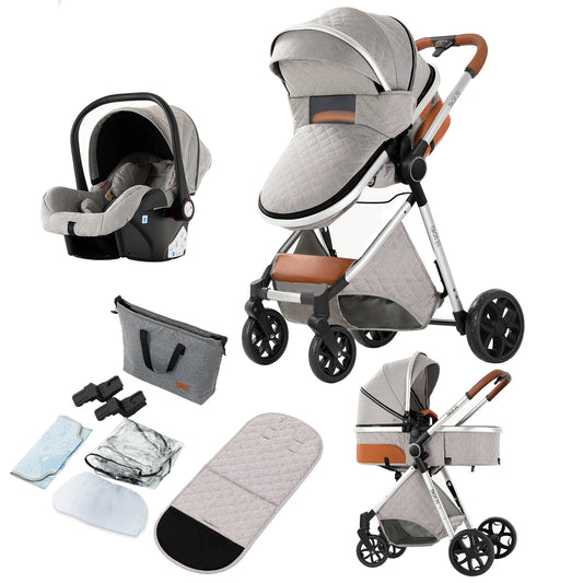 stroller - Jogging buggy - Runner - Lightweight stroller - Baby stroller - Pushchair - Travel stroller for newborn baby - High landscape - 3 pieces Buggy Stroller - Light gray