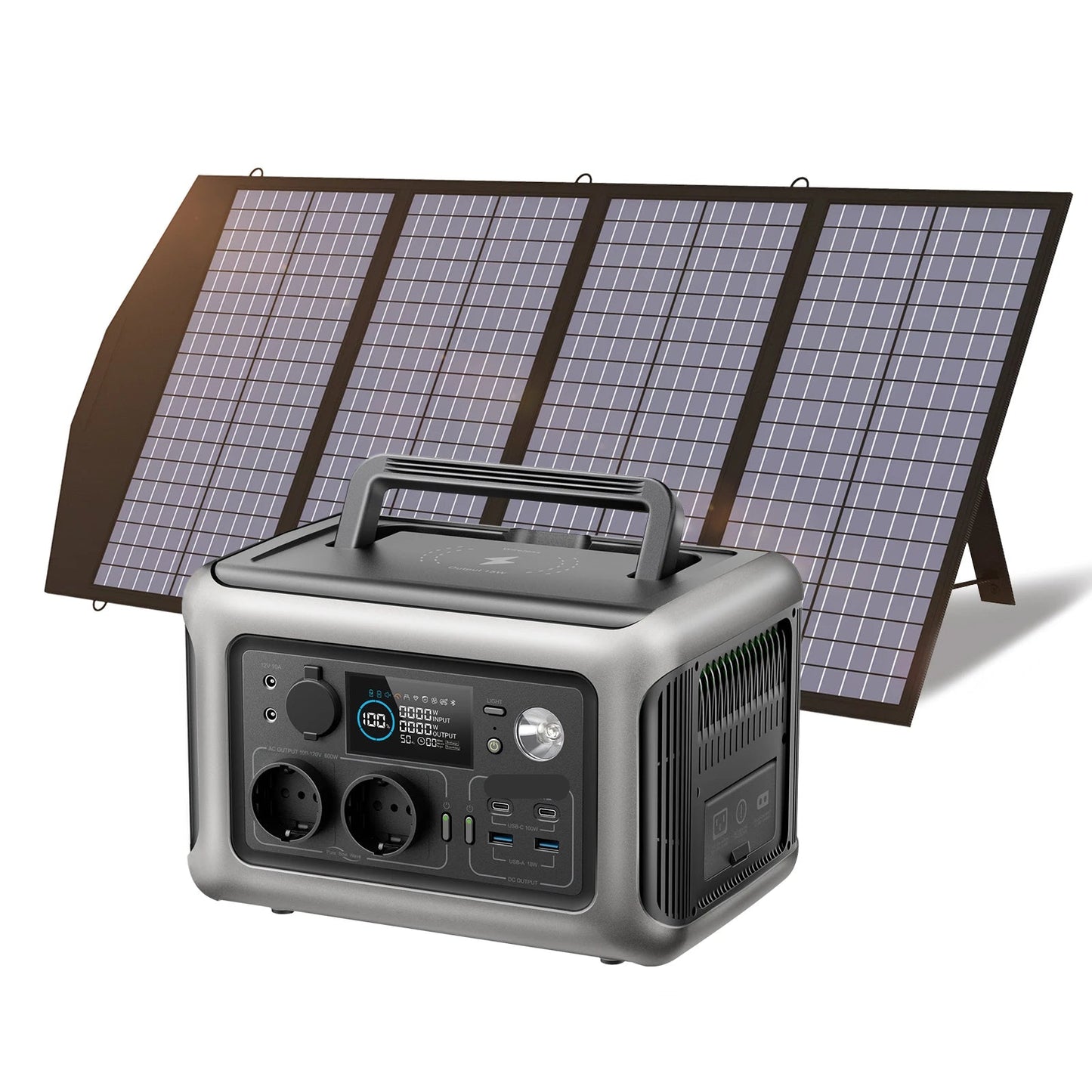 Powerstation - Generator - Aggregaat - Powerbank - Draagbare - 299Wh LiFePO4 - 600W AC Uitgang en 200W Zonnepaneel - voor Outdoor, Kamperen en Back-up Stroom
