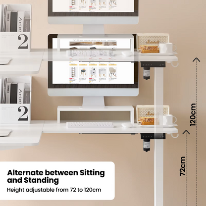 Elektrisch Sta-bureau - Hefbureau - Hoektafel - Monitorstandaard - L-vormig - Verstelbaar - met USB-oplaadpoort - 4 Geheugenregelaars - voor Thuiskantoor -  25 mm/s - 50dB - Wit