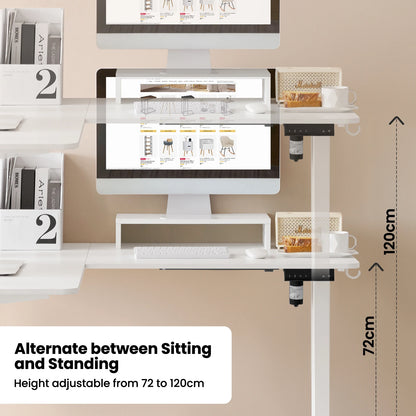 L-vormige Zit-Sta Bureau - Bureau - Computerbureau - Werktafel - Kantoor Tafel - Verstelbaar Hoogte 72-120 cm - Elektrisch - 4 Geheugenstanden - Hoekbureau - Monitorstandaard - en Hoofdtelefoonhaken - Vintage Bruin