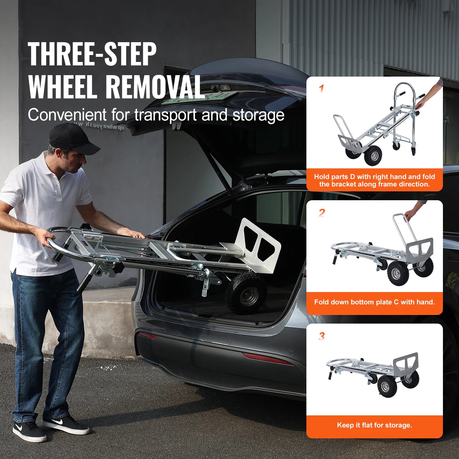 Steekwagens - Steekkar - Transportkar - Transportwagen - Winkeltrolley - Draagvermogen 360 kg - Opvouwbare - Aluminium - Industriële Inklapbare Trolley - voor Magazijn, Verhuis en Zware Lasten - QUORE