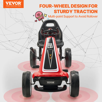 Go Kart voor Kinderen - vanaf 6 Jaar - Trapauto voor Jongens - als een Auto - 4 wielen Metaal + Kunststof -  Off-Road Pedaal Rijden Op Speelgoed - met Verstelbare Stoel - Buiten Raceauto - voor Kinderen - Jongens Geschenken - Rood