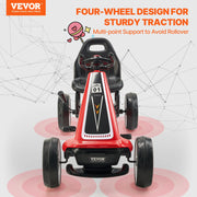 Go Kart voor Kinderen - vanaf 6 Jaar - Trapauto voor Jongens - als een Auto - 4 wielen Metaal + Kunststof -  Off-Road Pedaal Rijden Op Speelgoed - met Verstelbare Stoel - Buiten Raceauto - voor Kinderen - Jongens Geschenken - Rood