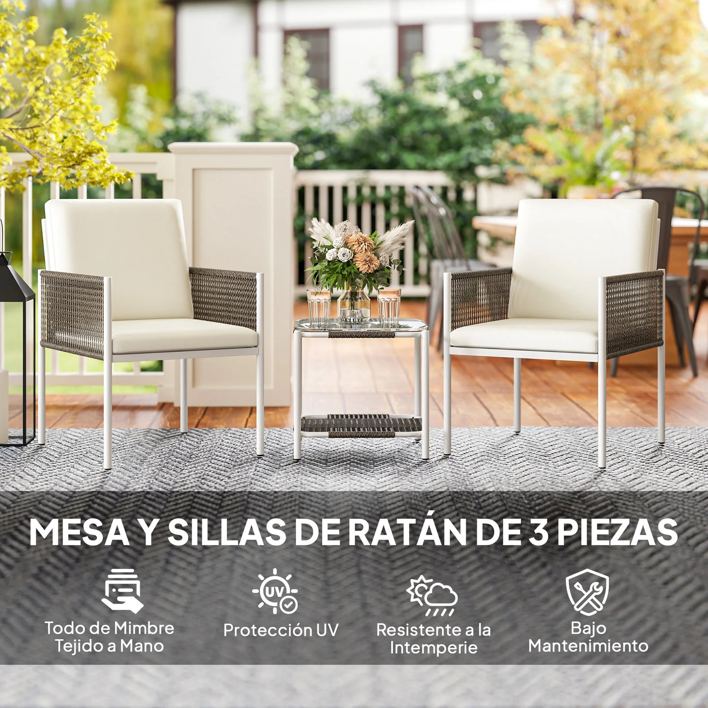 Tuinset – Buitenmeubel – Balkonset – Terrasset – Weerbestendig Rattan – Waterafstotende Kussens – Stalen Frame
