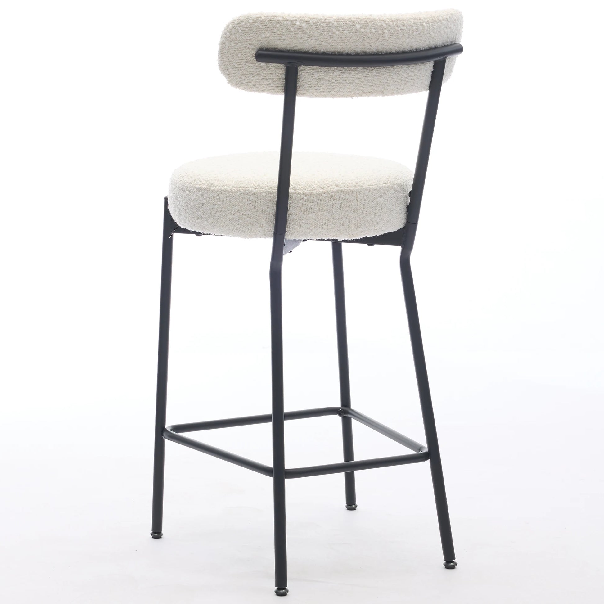 Barstoel – Barstoel Met Rugleuning – Keukenstoel – Barkruk – Bistrostoel – Beige Bouclé Stoffering – Met Zacht Schuimkussen En Stabiel Zwart Metalen Frame - QUORE
