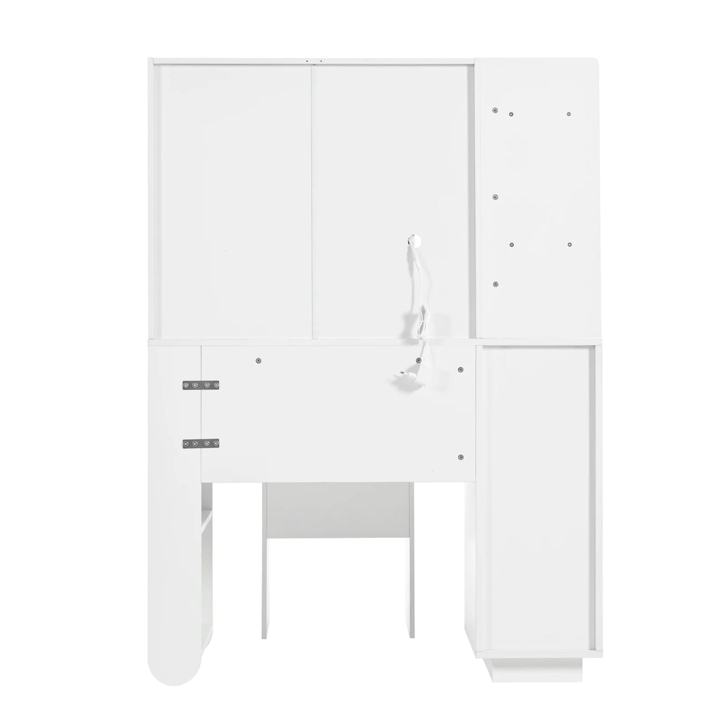 Kaptafel – Make-Uptafel – Cosmeticatafel – Make-Up Meubel – Witte Houtlook – 3-Kleurige Led-Verlichting – Inclusief Kruk