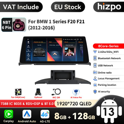 Hizpo Wireless Carplay Android 14 for BMW 1 Series F20 F21 NBT Systems 2011 - 2016 Multimedia Player Auto Radio Screen GPS Video - QUORE