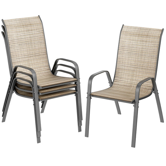 Tuinstoelen - Set van 4 - Stoelen - Metalen - Stapelbare - Weerbestendige  - Ademend Textileen - Geschikt voor Terras - en Balkon - Comfortabel en Ademend - Draagvermogen 150 kg - Chocolade - QUORE