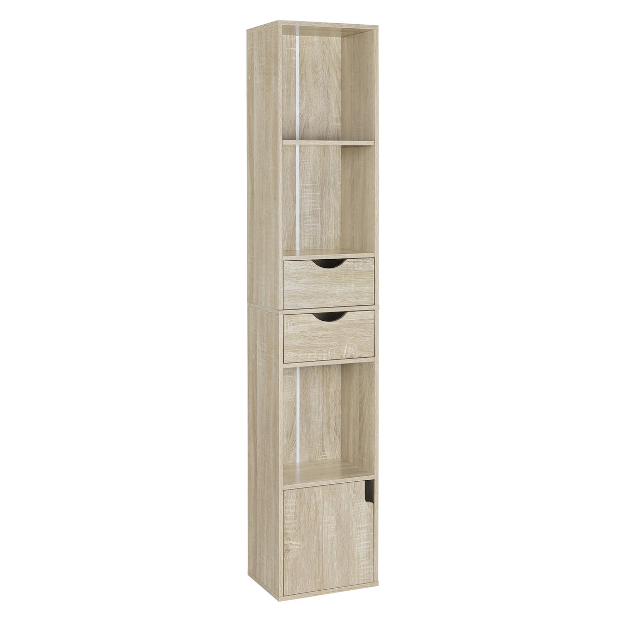Boekenkasten - Boekenplank - Wandplank - Boekenrek - Opbergrek Organizer - 30x158x24cm - met Lade Deur - voor Woonkamer Decor - Licht Eiken - QUORE