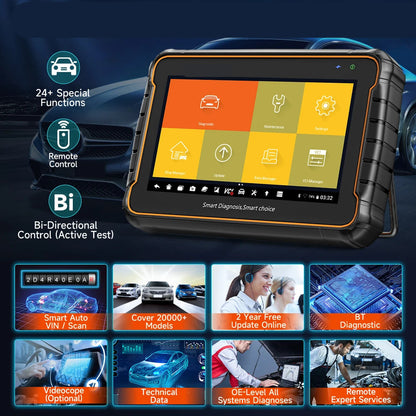 OBD2 Scanner - OBD - Diagnosecomputer - Storing Verwijderen - Uitleesapparatuur - Auto Uitlezen - Diagnose apparatuur voor auto's - met Volledige Systeemdiagnose & 24+ Resetfuncties – Geschikt voor ABS, SAS, TPMS en Meer – Geel