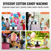 Cotton Candy Machine - 1000W - 220V - Mini Cotton Candy - Commercial Floss Maker - Stainless Steel Bowl - Sugar Scoop and Tray for Birthday Parties - Pink