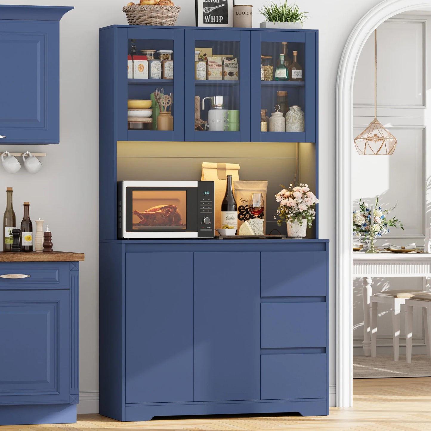 Keukenkast – Buffetkast – Keukenbuffet – Kast Met Laden – Blauw – Met LED-Verlichting – Ingebouwde Stopcontacten En USB-Poorten
