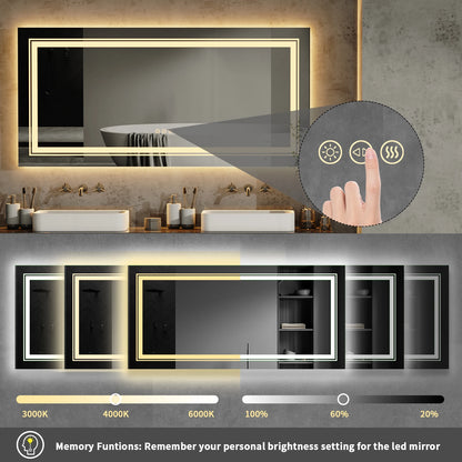 Badkamerspiegel - met LED - Spiegel - Smart Spiegel - Badkamerspiegel met Verlichting - Anti-fog - Dimbaar - Backlit + Front Lit - Slimme Touchknop - Wandmontage - Energiezuinig - 120 x 60 cm