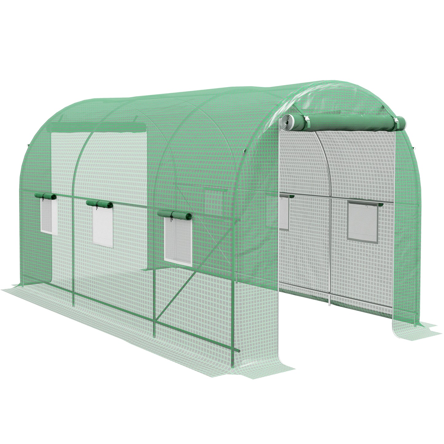 Tunnelkas – Kweekkas – Broeikas – Serre – Groentekas – Groen – Met Rolluikdeur en 8 Ramen – Stevig Metalen Frame en UV-bestendige PE Hoezen 140 g/m² - QUORE
