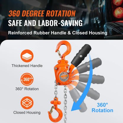 Manual Chain Hoist - Chain Hoist - Pulley - Wire Rope Hoist - 0.5T10FT - Manual Lever Chain Hoist - G80 Galvanized Carbon Steel with Weston Double-Pawl Brake